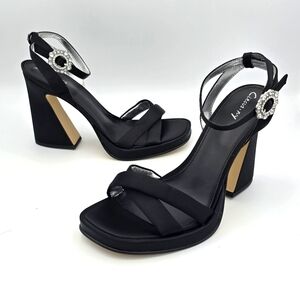 Circus NY by Sam Edelman Haidyn Heeled Sandals, Black With Silver Jeweled Buckle